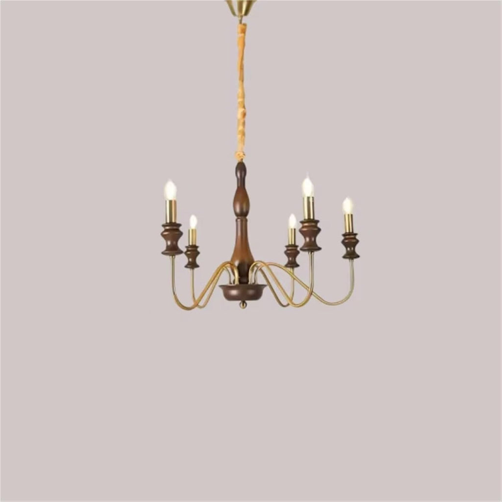 Retro Style E14 Bulb Chandelier Gold Silver Black Metal Dark Wood for Parlor Restaurant Bedroom Lighting,Dining Light Fixtures