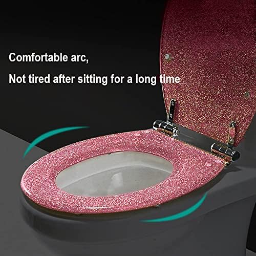 Elongated Slow Close Toilet Seat, Glitter Transparent Resin with Gold & Silver Foil, Universal Fit Oval Bathroom Accessories, Stylish & Comfortable Design