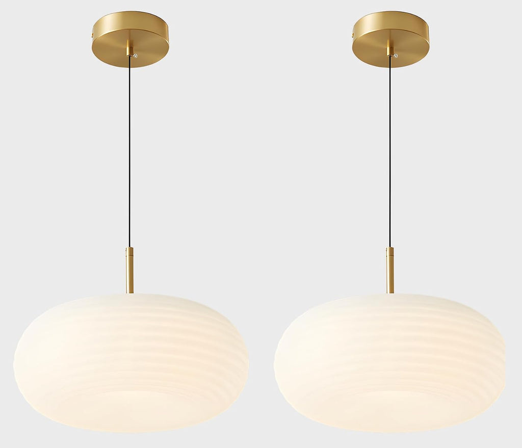 Modern Gold Globe Pendant Light Mid Century Brass Hanging Light Fixture Farmhouse White Round Dimmable Pendant Lighting Kitchen Island with Remote Control 3000K-6000K MPL02-35G-2 (2 Pack)