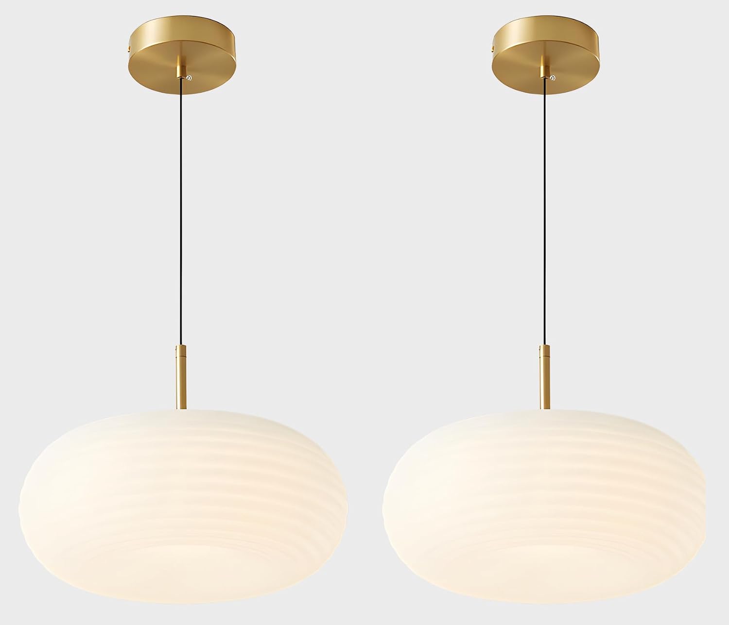 Modern Gold Globe Pendant Light Mid Century Brass Hanging Light Fixture Farmhouse White Round Dimmable Pendant Lighting Kitchen Island with Remote Control 3000K-6000K MPL02-35G-2 (2 Pack)