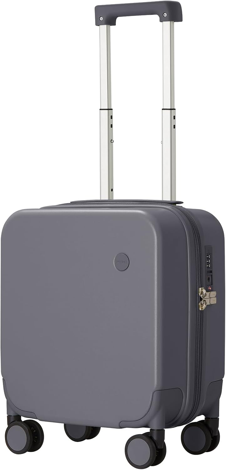 mixi 14 Inch Underseat Luggage Carry on Suitcase Free Boarding Personal Item Suitcases with Spinner Wheels Hardshell Lightweight PC for Short Travel, Rock Gray
