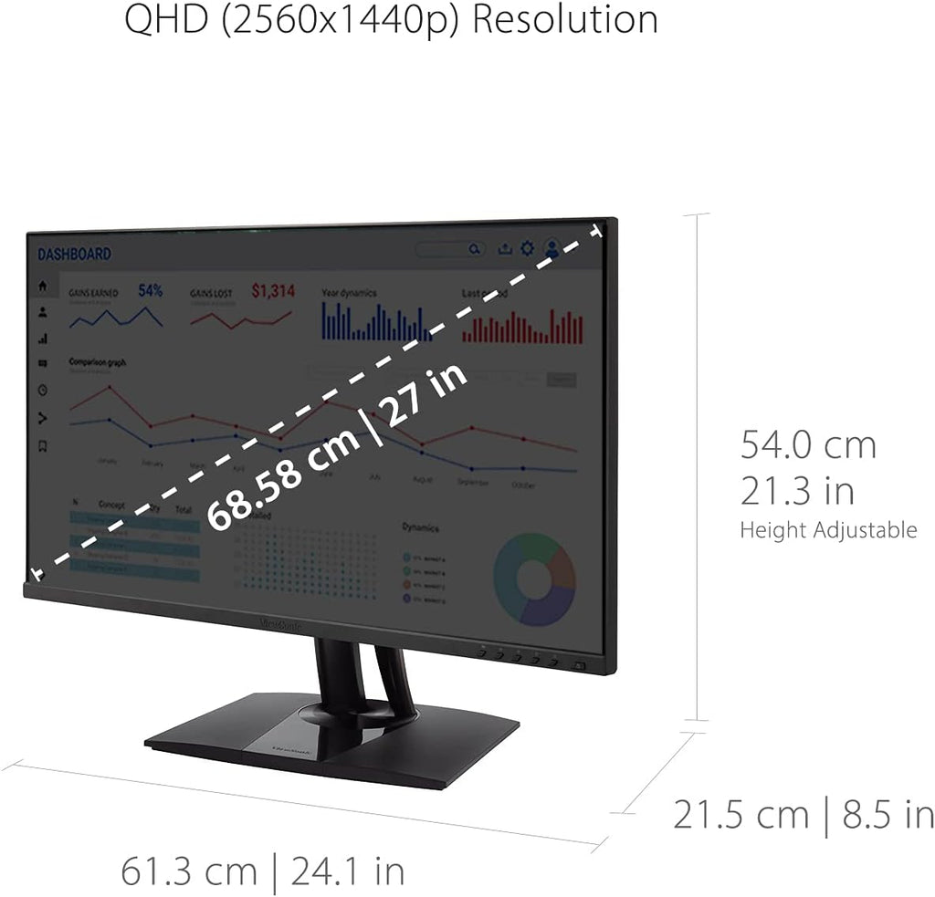 ViewSonic VP2756-2K 27 Inch IPS 1440p Ergonomic Monitor with Ultra-Thin Bezels, Color Accuracy, Pantone Validated, 60W USB C