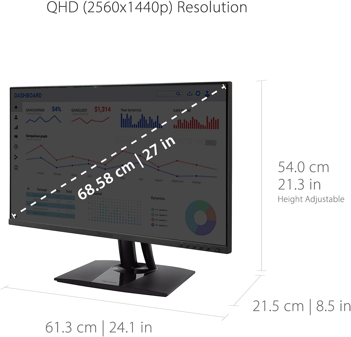 ViewSonic VP2756-2K 27 Inch IPS 1440p Ergonomic Monitor with Ultra-Thin Bezels, Color Accuracy, Pantone Validated, 60W USB C