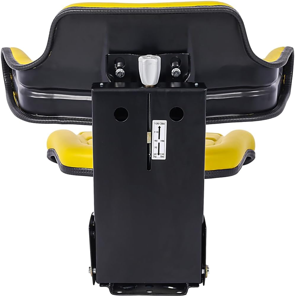 Universal Adjustable Ergonomics Tractor Seat with Heavy-Duty Padded Vinyl Cover, 110-265 LBS Weight Capacity, Heavy Duty Steel for Long-Lasting Comfort (Yellow)