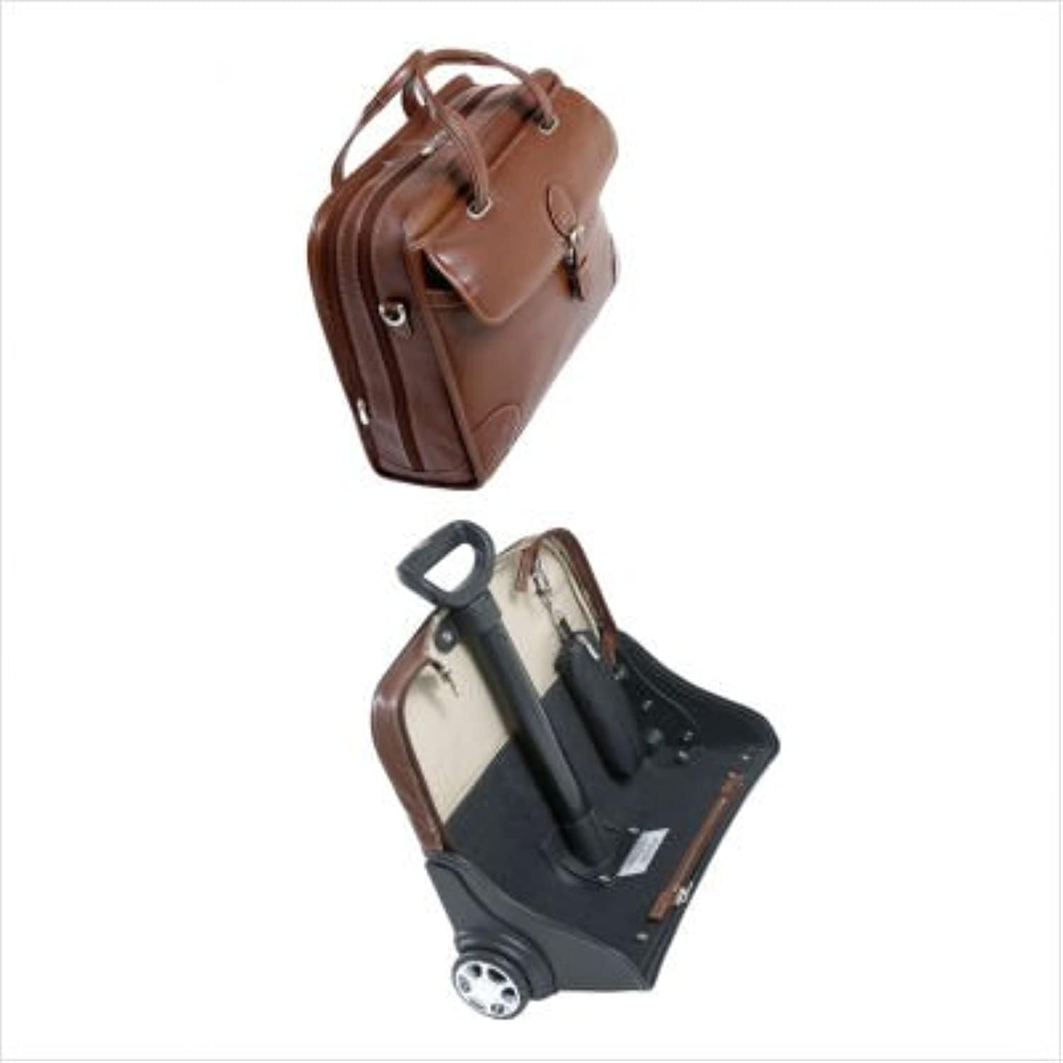 Siamod, VERNAZZA, CARUGETTO, Napa Cashmere Leather, 15' Leather Patented Detachable -Wheeled Laptop Briefcase, Cognac (45294), 18 L x 8 75 W x 14 5 H