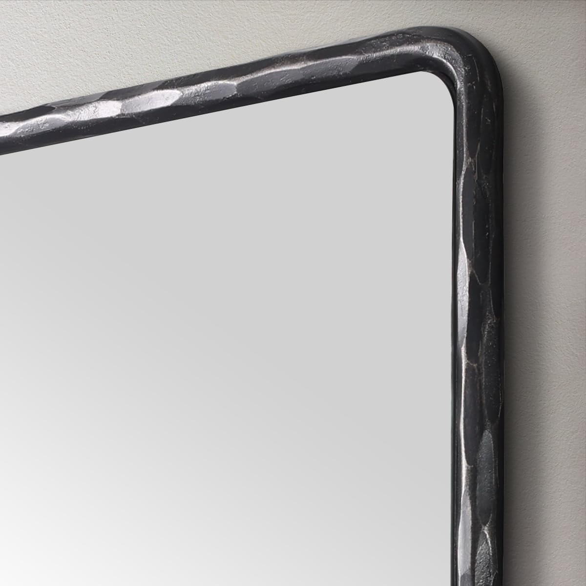 ANDY STAR Hand-Forged Black Bathroom Mirrors for Wall, 24x32 Inch Vintage Solid Steel Metal Frame Bathroom Vanity Mirror, Antique Rounded Rectangle Wall Mirror, Hangs Horizontally or Vertically
