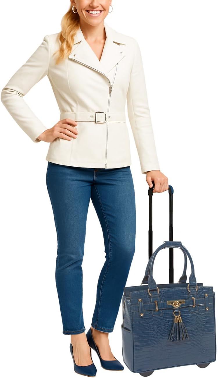 JKM & Company Rolling Laptop Bag for Women | Designer Wheeled Briefcase | Fits 13-17' Laptops | Office Travel Computer Case