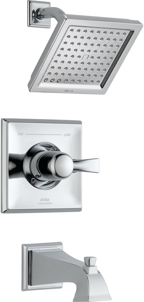Delta Faucet Dryden 14 Series Single-Function Tub and Shower Trim Kit with Single-Spray Touch-Clean Shower Head, Chrome T14451 (Valve Not Included)