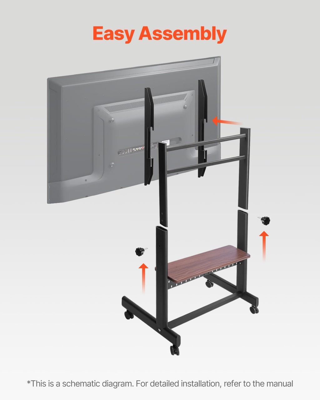 VEVOR Rolling TV Stand, Mobile TV Cart for 55-100 Inch Screens, Height Adjustable Portable Monitor Stand with Tray, Holds up to 205 lbs for Living Room, Bedroom, Office, Outdoor Max VESA 800 x 600 mm