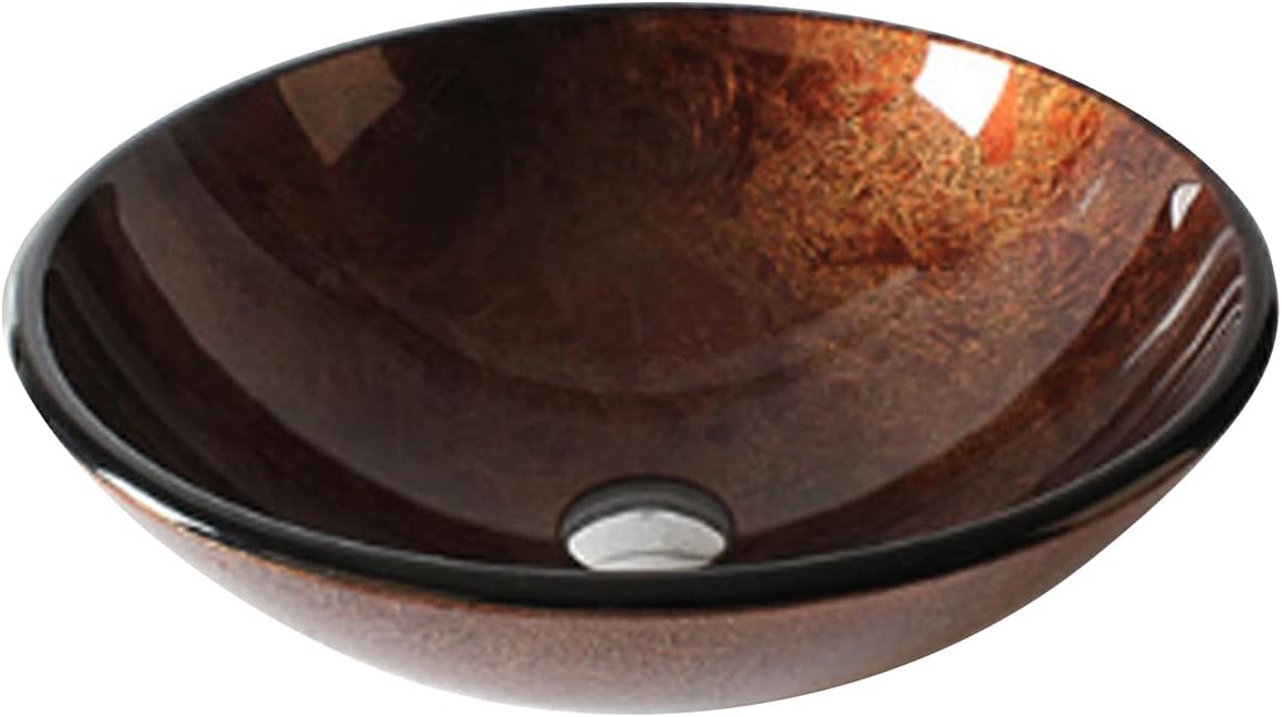 Bathroom Sink Tempered Glass Bathroom Wash Basin Sink, Bathroom Countertop Washroom Vessel Vanity Sink,Brown red