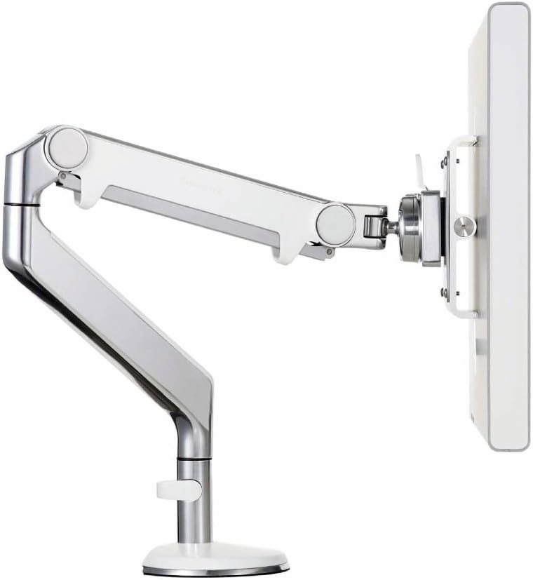 Humanscale M2 M2BW1S Adjustable Articulating Computer Monitor Arm - Bolt Through Mount with Base - Polished Aluminum with White Trim