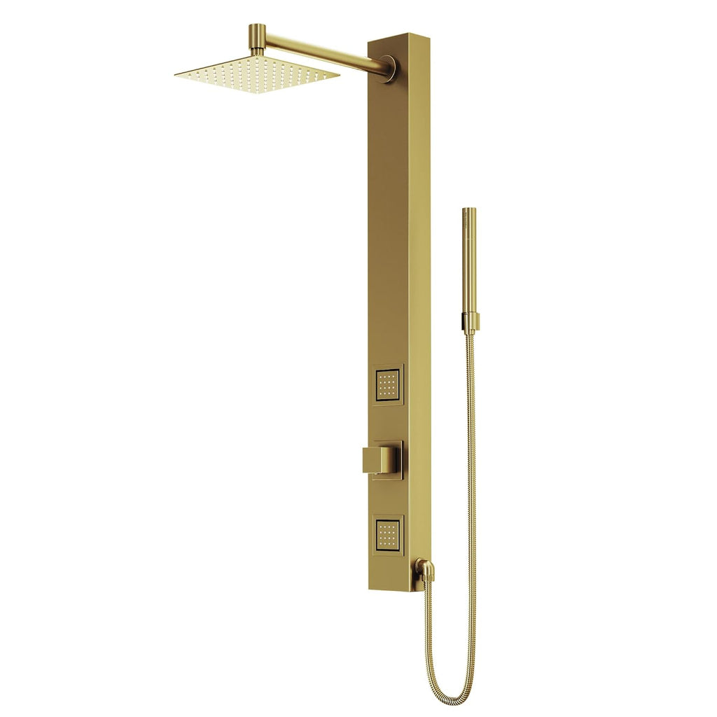 VIGO Orchid 39 in. H x 4 in. W 2-Jet Shower Panel System with Square Head and Hand Shower Wand in Matte Brushed Gold VG08014MG