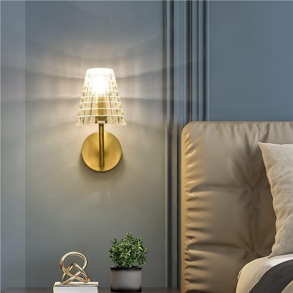 Brass Wall Sconces with Glass Shade, Vintage Industrial Wall Lamp Lighting E14/E12 Base, Gold Tone Bedroom Light Fixture for Living Room Bathroom Hallway