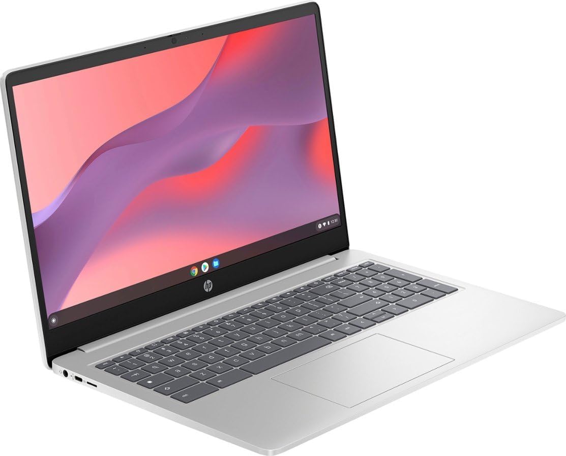 HP Chromebook Laptop Student Business (2023 Model), 15.6' HD Display, Quad-Core Intel N200 Processor (Upto 3.7GHz), 8GB RAM, 64GB eMMC, HD Webcam,WiFi, UHD Graphics, Chrome OS+HubxcelAccessory