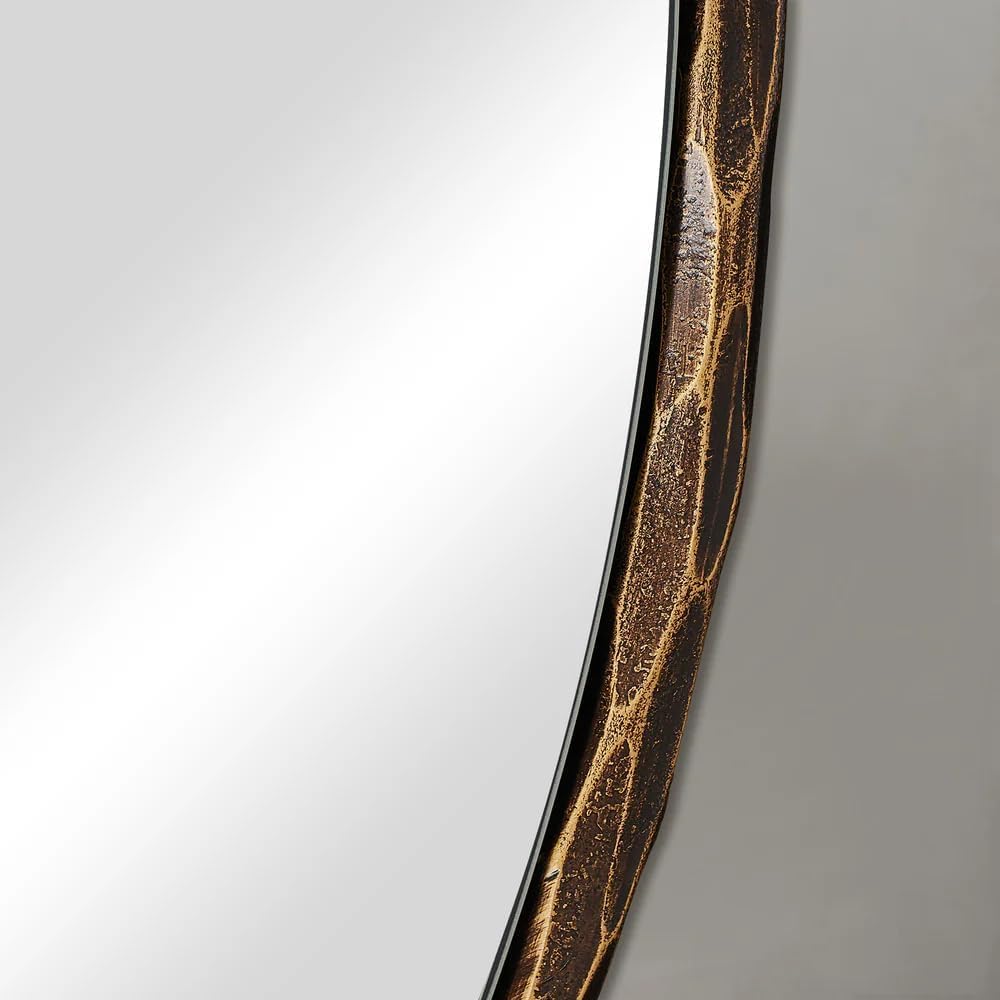 ANDY STAR Hand-Forged Round Bathroom Mirror, 28 Inch Antique Oil Rubbed Bronze Hammered Circular Mirror, for Wall Decor, Entryway, Bedroom, Fireplace, Solid Steel Frame