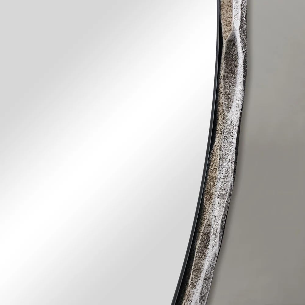 ANDY STAR 30 Inch Bathroom Hammered Round Mirrors, Silver Hand-Forged Circle Wall Mirrors with Metal Frame, Antique Round Mirror for Wall, Livingroom, Entryways, Solid Steel, Anti-Rust