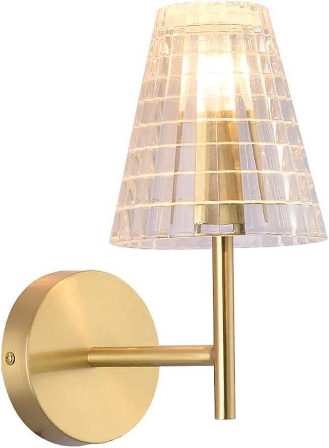 Brass Wall Sconces with Glass Shade, Vintage Industrial Wall Lamp Lighting E14/E12 Base, Gold Tone Bedroom Light Fixture for Living Room Bathroom Hallway