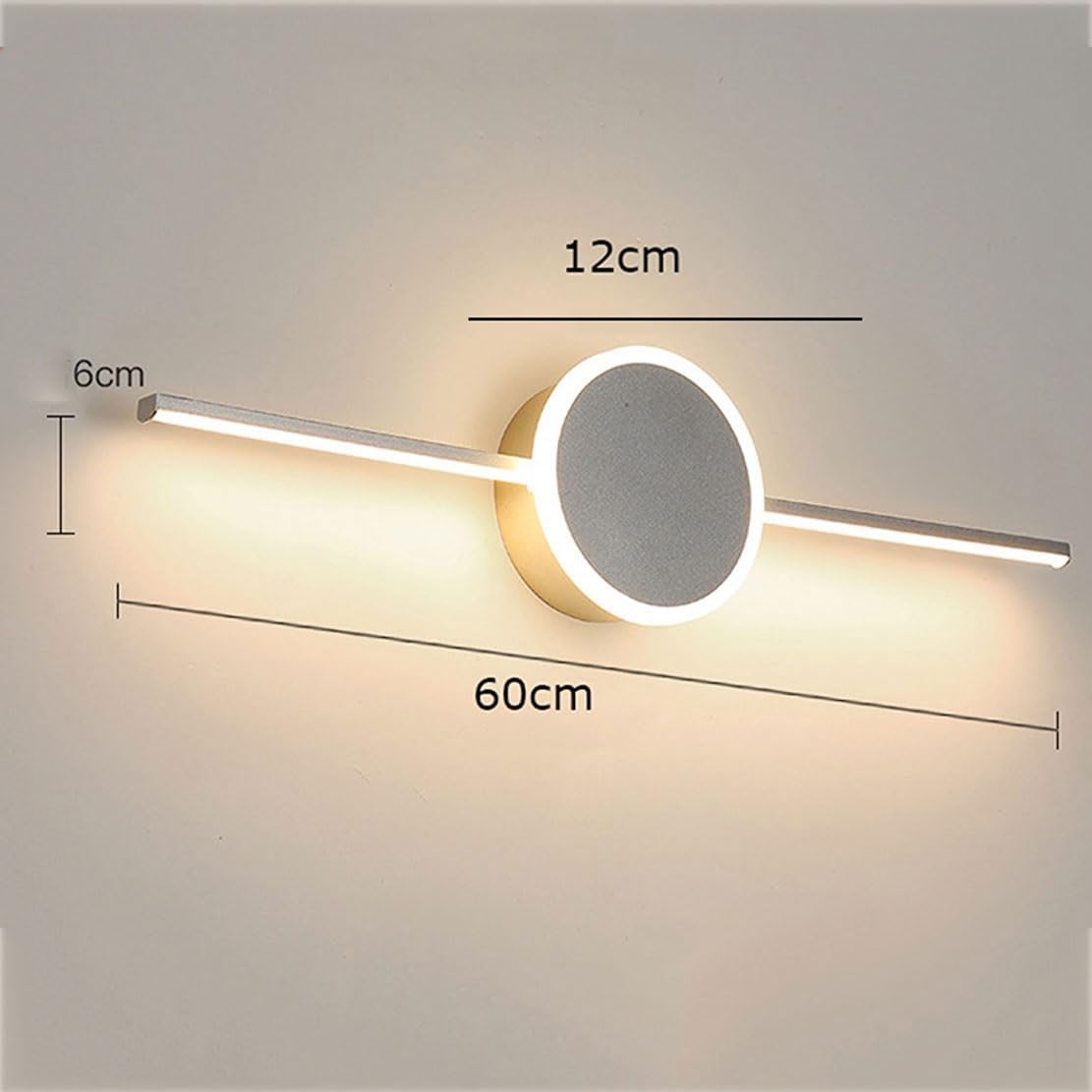 Modern LED Vanity Light for Bathroom Mirror, 3 Color Temperature Sconce, Minimalist Geometric Linear Design, Aluminum Acrylic Lighting Fixture, Gold Silver Finish, 60cm Length(60cm)