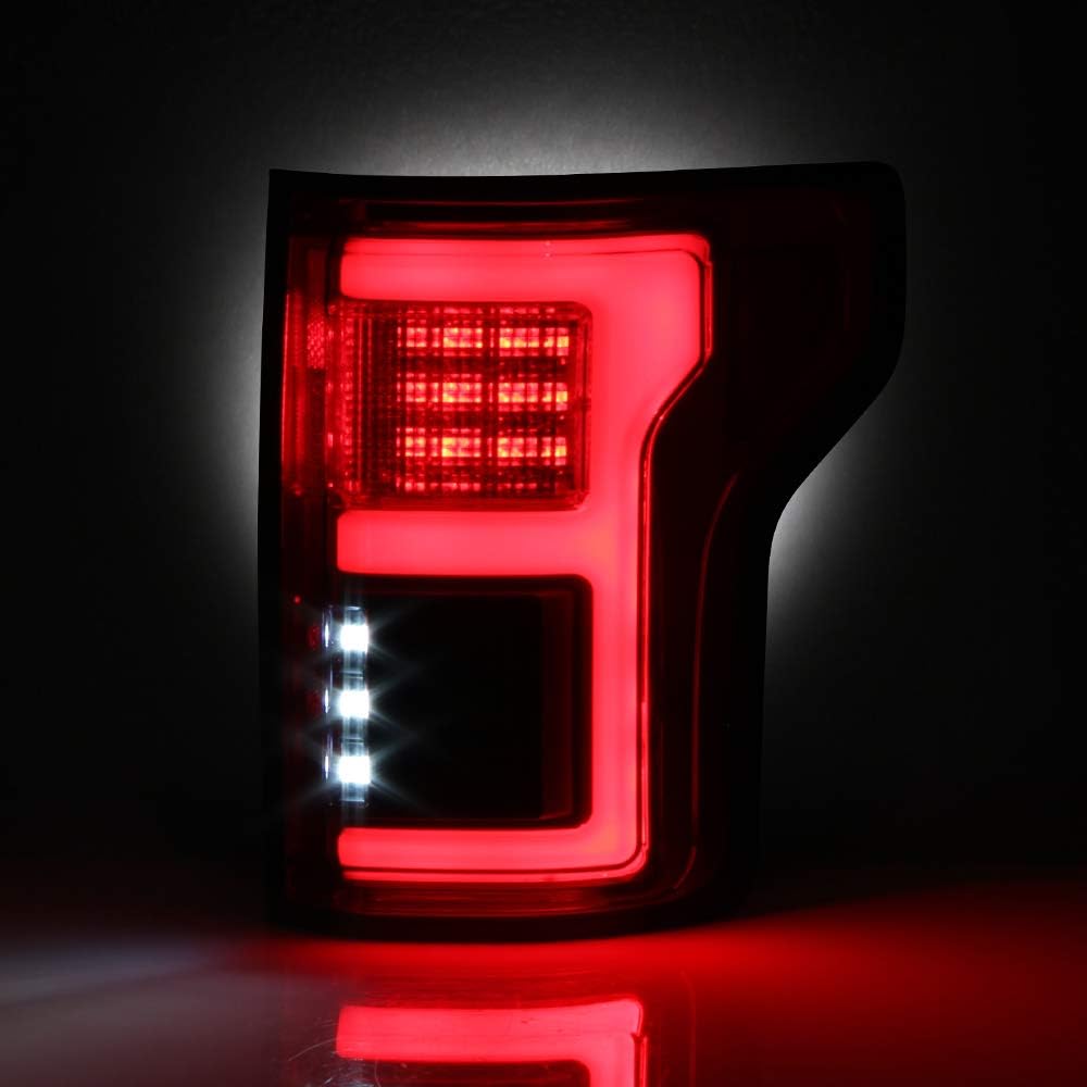 AKKON - For 2015-2017 Ford F150 Full LED Daytime Running Lamp Bar Tail Lights Chrome Housing Red Clear Lens Full Set
