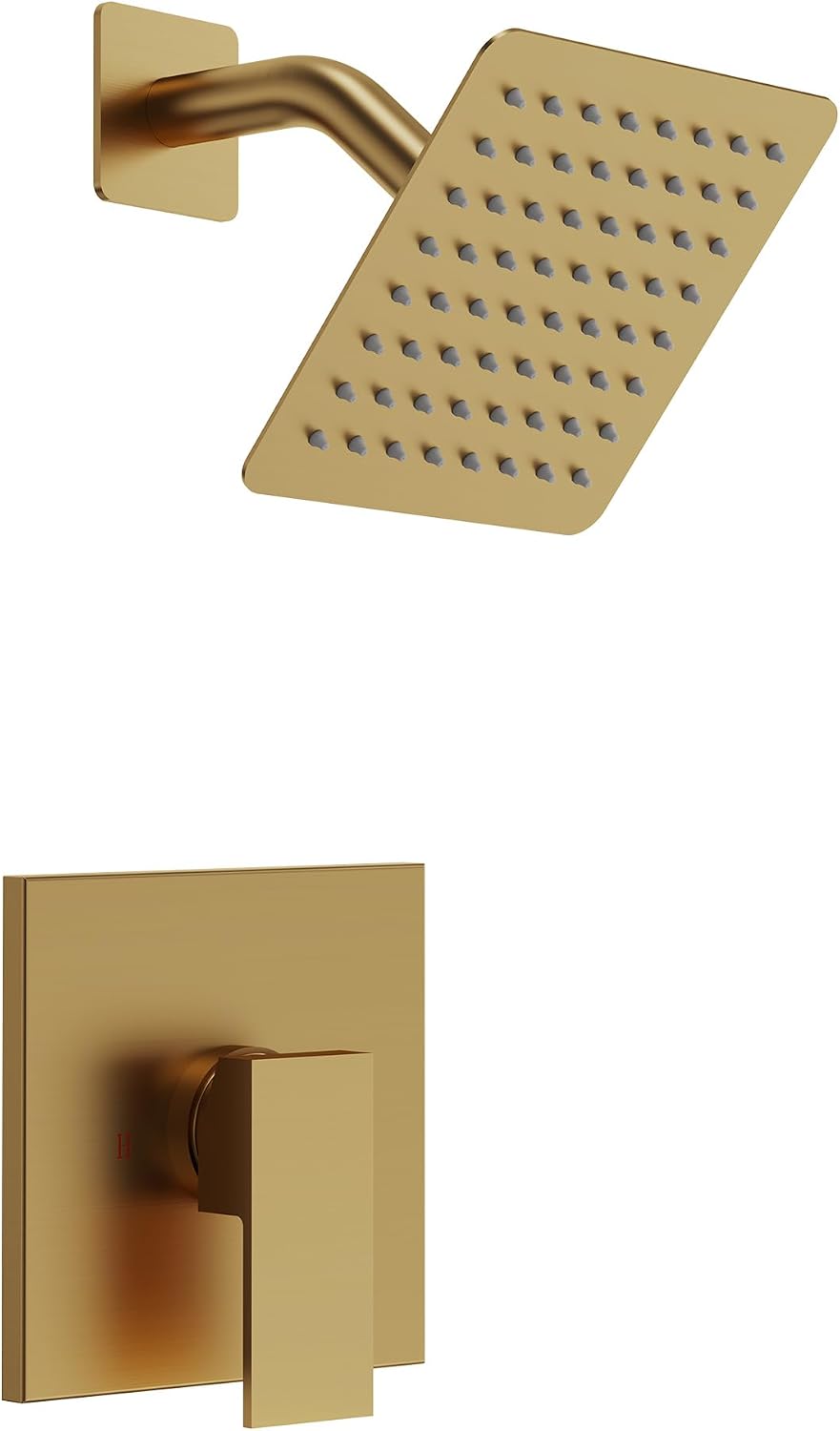 Square 6' High-Pressure Rainfall Shower Head, Wall Mount Shower Faucet with Pressure-balanced Valve, Brushed Gold