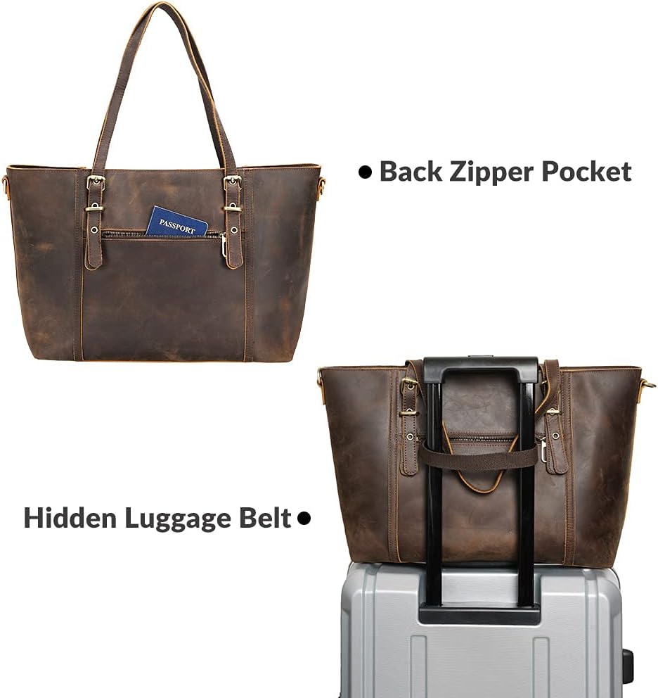 TIDING Leather Tote Bag for Women Work, Vintage Business Laptop Handbag Shoulder Bag with Adjustable Handles