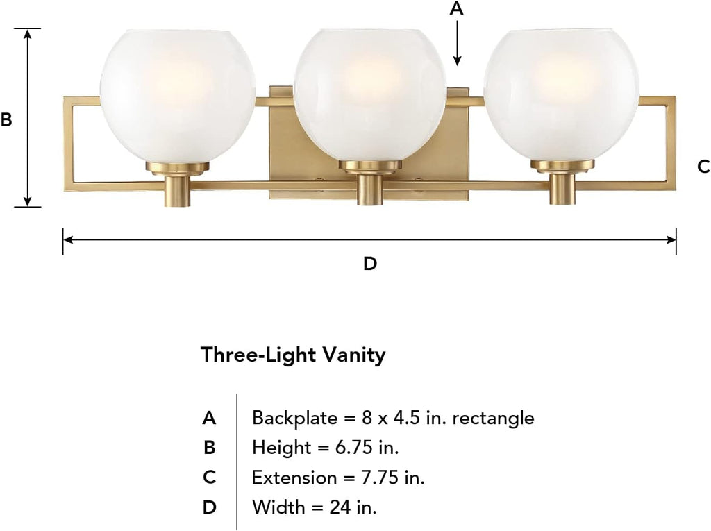 DESIGNERS FOUNTAIN Cowen 3-Lights Vanity Light Fixture, 24 Inch Wall Mount Sconce for Bathroom, Bedroom or Mirror, Brushed Gold, 94503-BG