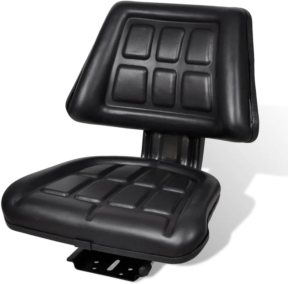 vidaXL Black Tractor Seat with Backrest – Comfortable Farming Vehicle Accessory with Easy Sliding Track Installation – Durable and Waterproof Polyurethane Cover – 5.9' Longitudinal Adjustment Range