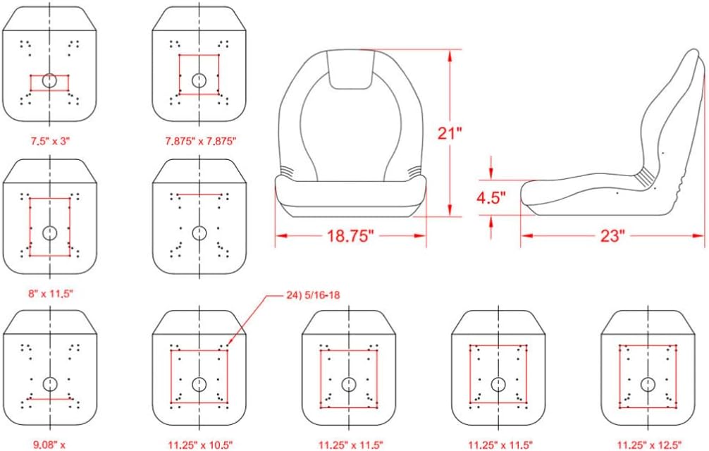 Lawn Mower Seat; Compatible with John Deere Tractors F510, F525, F710, F725, F735, G100, GT225, GT235, GT235E, GT242, GT245, GT262, GT275, GX255, GX325, GX335, GX345, GX355, SST16, SST18; 149000YE-JM2