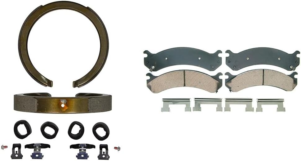 4Pcs Front Rear Brake Pad and Parking Brake Shoe Kit for Chevy Silverado 1500 Classic 2007-2007 for Chevrolet Silverado 1500 HD 2001-2006 for Chevy Silverado 1500 HD 2001-2006