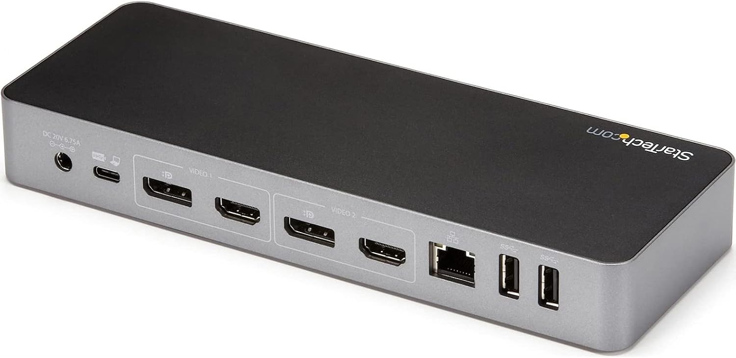 StarTech.com USB-C / USB-A Hybrid Docking Station for MacBook Pro / Air M1 M2 M3 M4 & Windows, Universal Dual 4K 60Hz HDMI DP Dock, Thunderbolt Compatible, 60W Laptop Charging