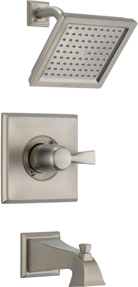 Delta Faucet Dryden 14 Series Single-Function Tub and Shower Trim Kit with Single-Spray Touch-Clean Shower Head, Stainless T14451-SS (Valve Not Included)