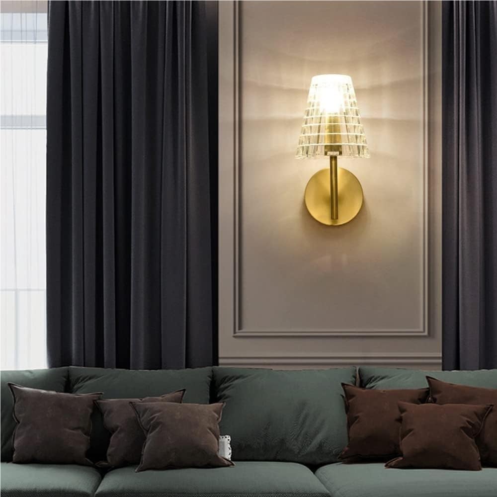 Brass Wall Sconces with Glass Shade, Vintage Industrial Wall Lamp Lighting E14/E12 Base, Gold Tone Bedroom Light Fixture for Living Room Bathroom Hallway
