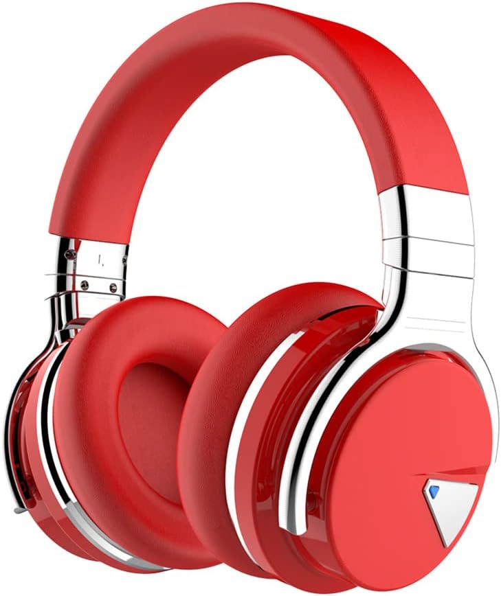 ANC Active Noise Cancelling Wireless Bluetooth Over-Ear Headphones 40Mm Speakers Hi-Fi Stereo Foldable On-Ear Headsets with Mic, 30H Playtime,Red