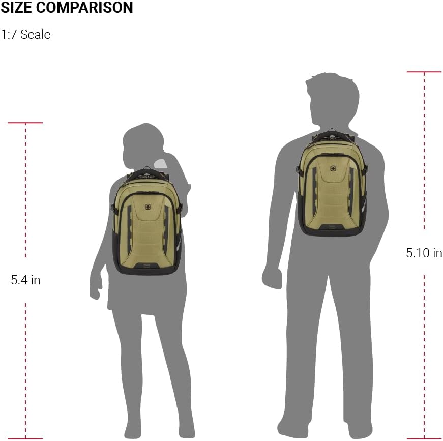 SwissGear Travel Tech Pro Laptop Backpack – Fits Laptops up to 16' – ScanSmart TSA-Friendly Backpack with Multiple Organizer Pockets – Olive