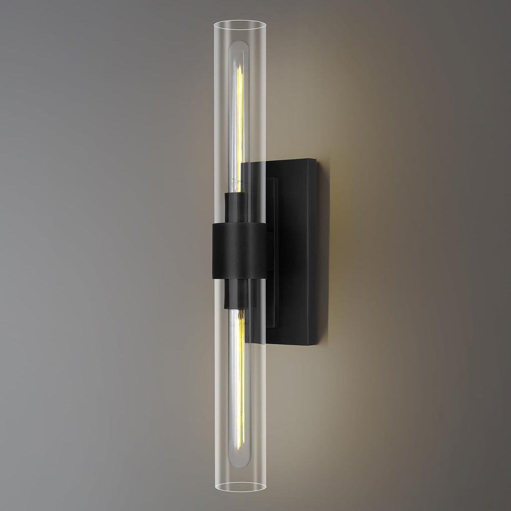 Bronze Vanity Light Hardwired, 2-Light Bathroom Wall Sconce Over Mirror, Black Vanity Lights for Bathroom, Dimmable Wall Sconces with Glass Tube, Indoor Linear Wall Sconce Vertical & Horizontal, 1 PC