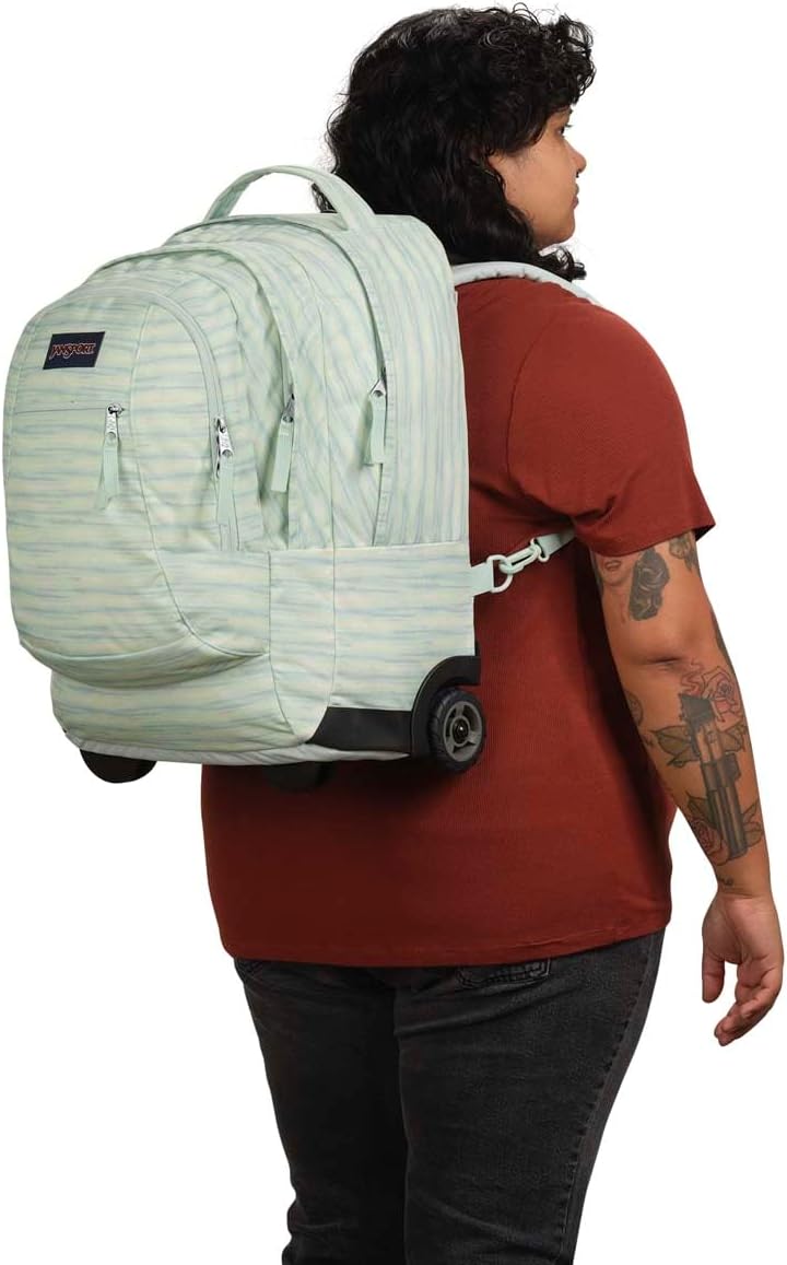 JanSport Driver 8 Rolling Backpack - Wheeled Travel Bag with 15-Inch Laptop Sleeve, One Size, 70S Space Dye Fresh Mint