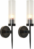 BOKT Mid Century Modern Black Slim Wall Sconce Lighting Set of Two 1-Light Clear Cylinder Glass Sconces Wall Lighting Set of 2 Minimalist Single Bathroom Vanity Light Fixture