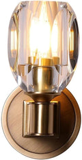 Modern Brass Wall Sconce with Faceted Crystal Shade Upward Facing Wall Light Fixture E14/E12 Base Brushed Gold Tone Bedside Lamp Contemporary Decor for Bedroom Living Room Hallway