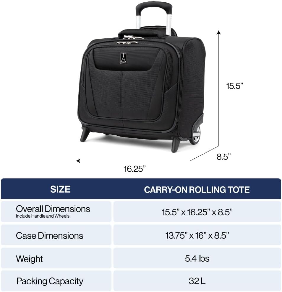 Travelpro Maxlite 5 Softside Lightweight Rolling Underseat Tote Upright 2 Wheel Bag, Men and Women, 14-Inch — Black