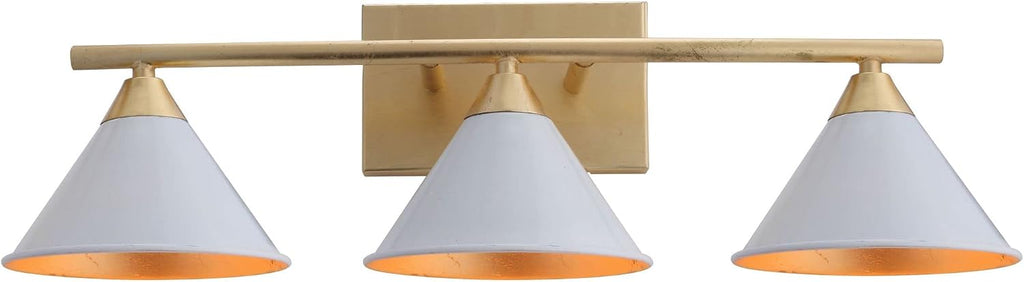 JONATHAN Y 25' White/Gold Modern Metal Vanity Light Wall Sconce for Bathroom Mirror, Bedroom, Hallway, White Metal Cone Shade, UL Listed, Hardwired, LED Bulb Included (JYL9014A)
