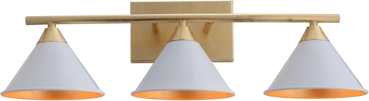 JONATHAN Y 25' White/Gold Modern Metal Vanity Light Wall Sconce for Bathroom Mirror, Bedroom, Hallway, White Metal Cone Shade, UL Listed, Hardwired, LED Bulb Included (JYL9014A)