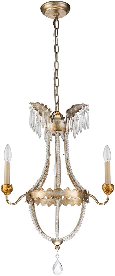 3-light Empire Metal Mini Chandelier in Distressed Silver and Gold