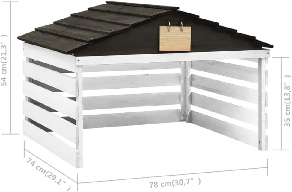 Robotic Lawn Mower Garage - Solid Firwood Weatherproof UV Resistant Outdoor Shed Protective Cover for Garden Tools and Charging Station Black and White 30.7 x 29.1 x 21.3 Inch