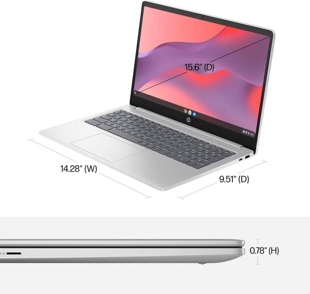 HP Chromebook Laptop Student Business (2023 Model), 15.6' HD Display, Quad-Core Intel N200 Processor (Upto 3.7GHz), 8GB RAM, 64GB eMMC, HD Webcam,WiFi, UHD Graphics, Chrome OS+HubxcelAccessory