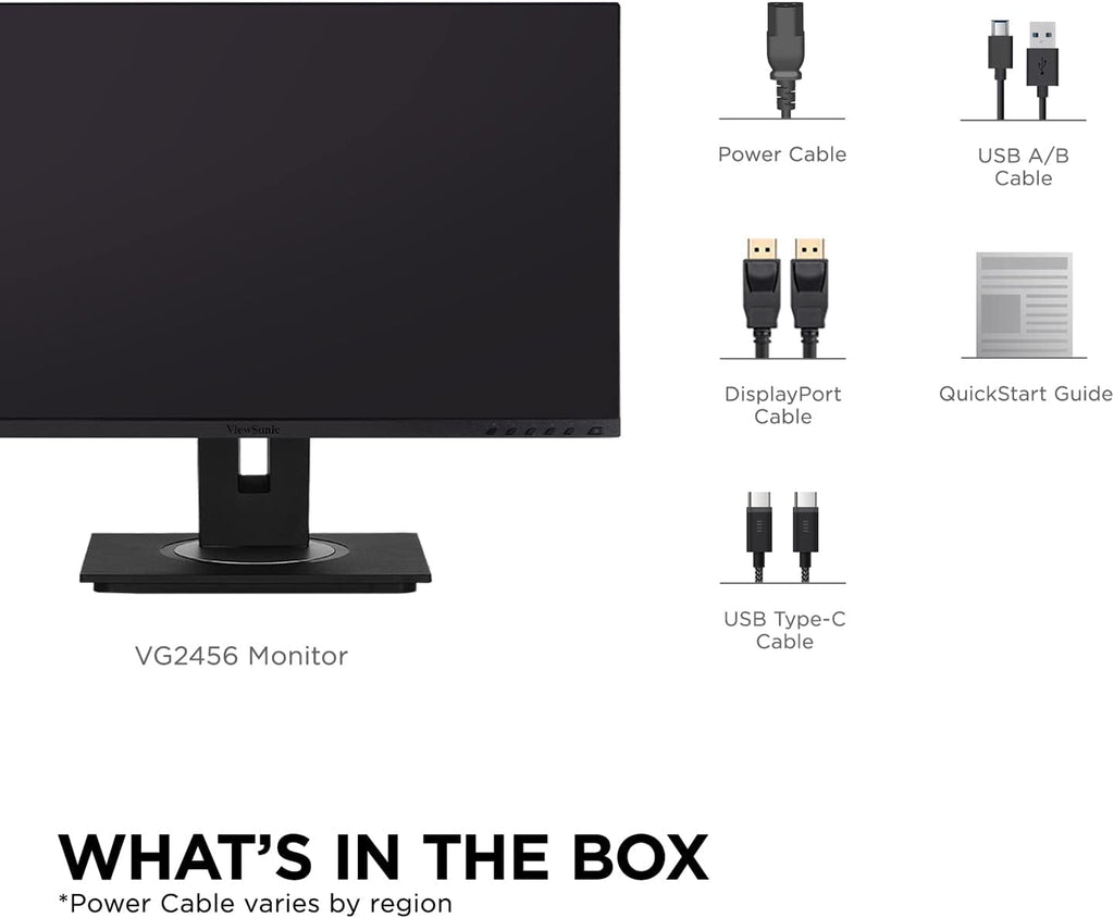 ViewSonic VG2456 24 Inch 1080p Monitor, IPS Display with 60W USB-C for Smooth Home and Office Productivity, Full Ergonomic Adjustability, RJ45, HDMI, and DisplayPort Inputs