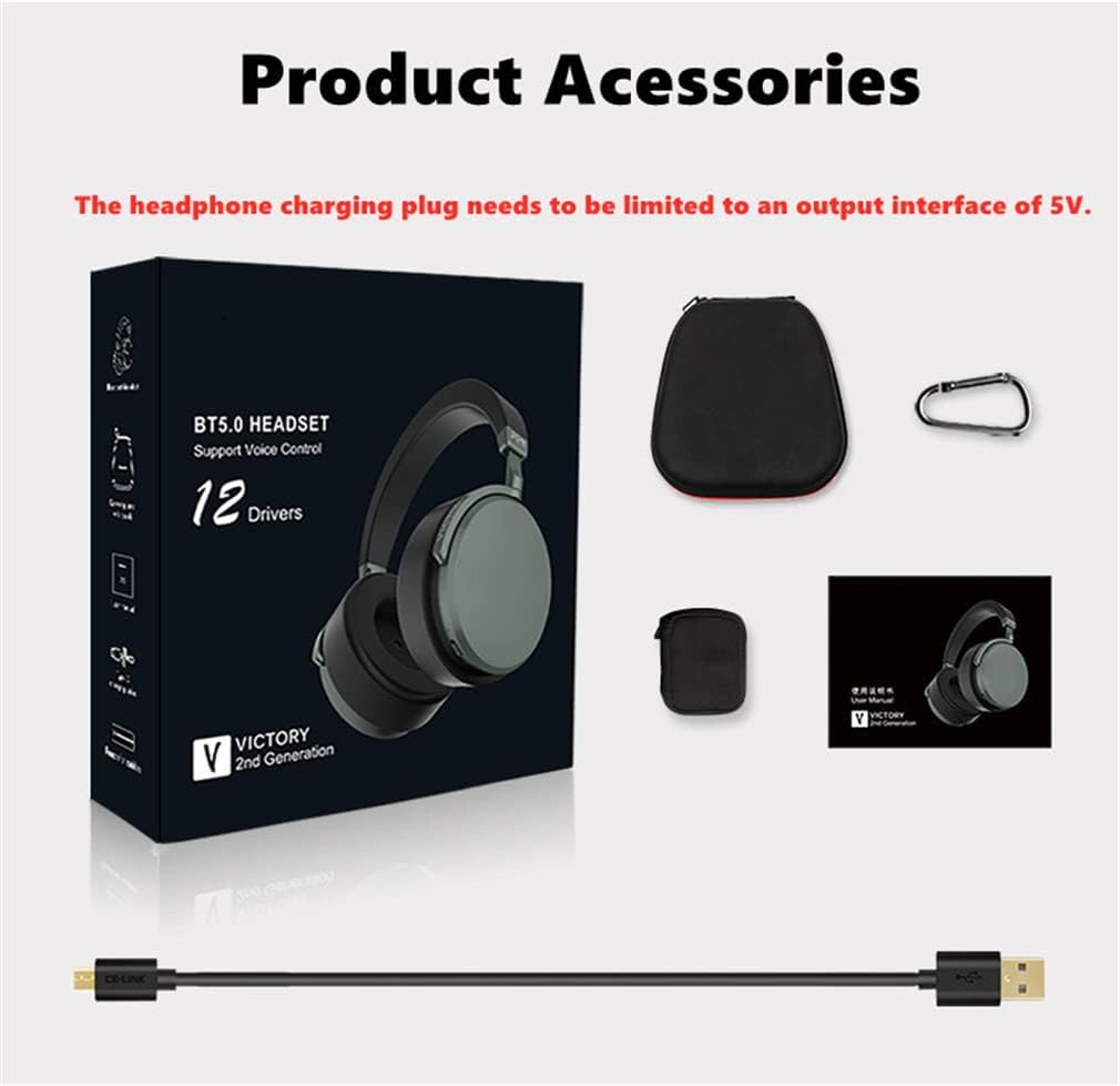 Bluetooth 5.0 Wireless On-Ear Headphones, Foldable Lightweight Hi-Fi Stereo Over-Ear ANC Active Noise Cancelling Headset, Bass Compensation Technology, for Travel Work TV