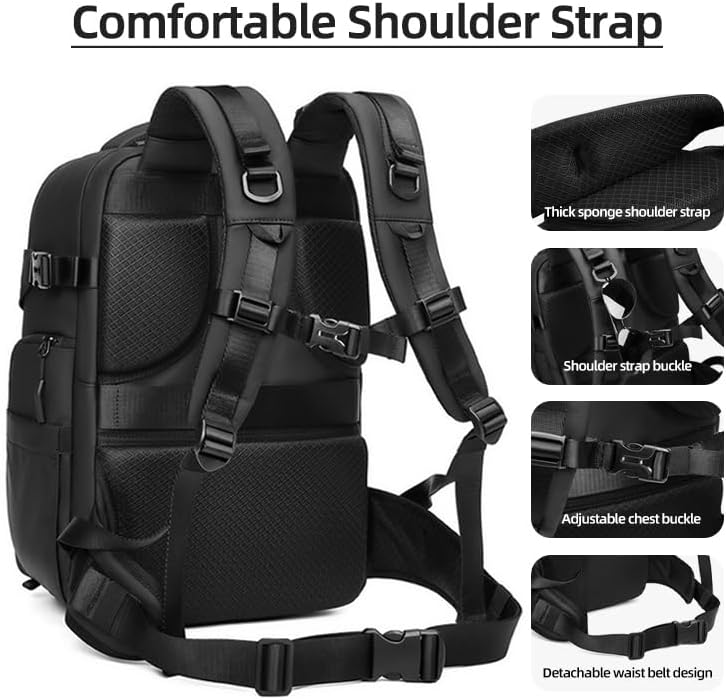 Camera backpack photographer, waterproof large DSLR camera backpacks for photographers large with 16-Inch Laptop Compartment, black backpack Fits drone