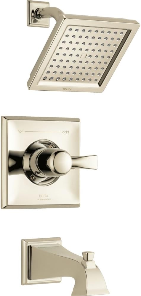 Delta Faucet Dryden 14 Series Single-Function Tub and Shower Trim Kit with Single-Spray Touch-Clean Shower Head, Polished Nickel T14451-PN (Valve Not Included)