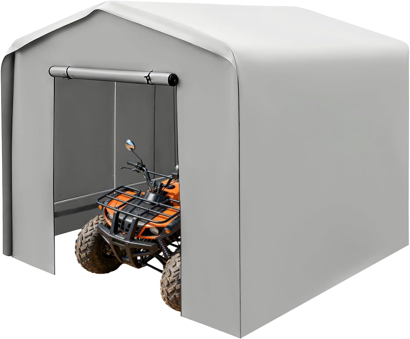 Outdoor Storage Shed, 12 X 12 X 8FT All Season Canopy Shelter with Steel Frame & Waterproof Cover for Storing Garden Tools, Lawn Mower, Tractors, Snowmobile (Grey)
