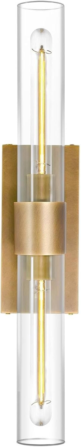 Brass Wall Sconces, 22.8' Bathroom Wall Sconce, Antique Brass Wall Sconces Set of 2, 2-Light Dimmable Wall Sconce, Sconces Wall Lighting With Glass, Bathroom Vanity Light, Tube Sconce for Living Room